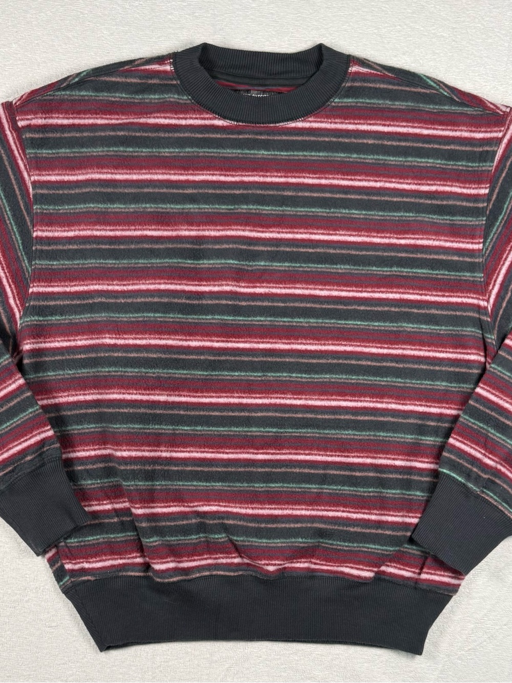 Urban Outfitters Men's Reverse Stripe Crewneck Sweater in Gray and Burgundy